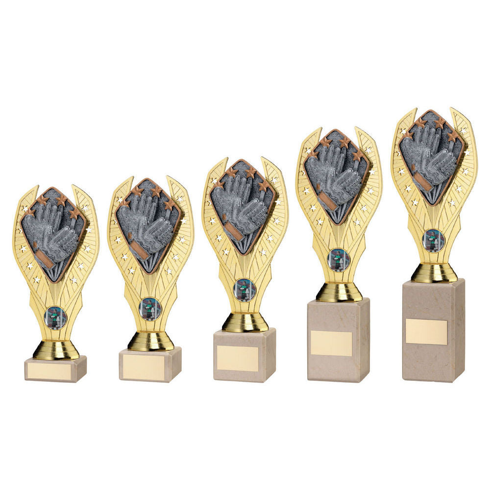 Gold Plastic Holder + Goalkeeper Disc On Cream Marble Trophy (1in Cen)