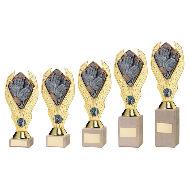 Gold Plastic Holder with Goalkeeper Disc On Cream Marble Trophy (1in Centre)