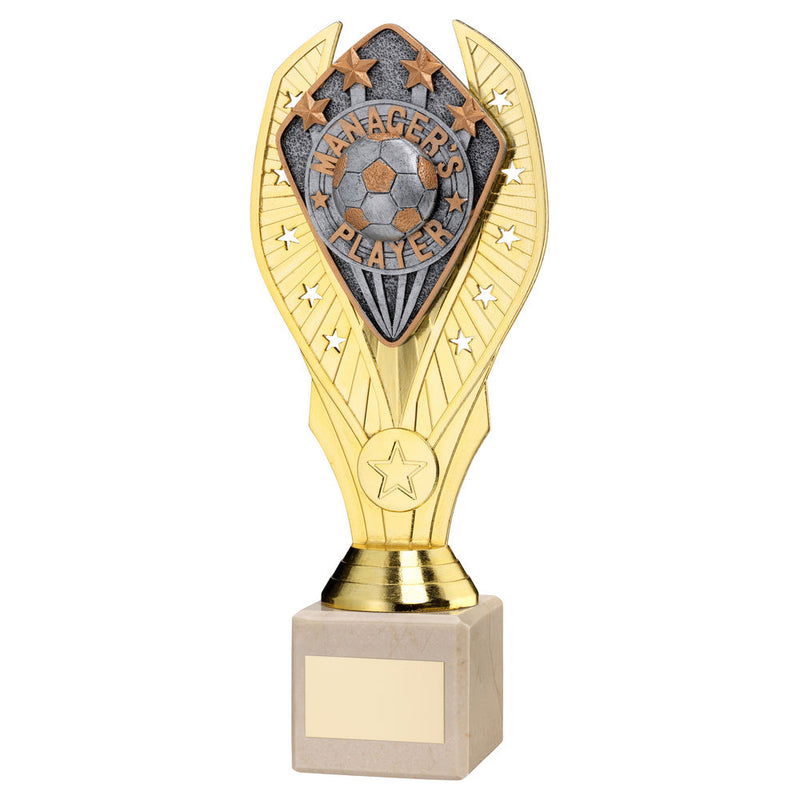 Gold Holder with Manager's Player Disc & Cream Marble Trophy (1in Centre)