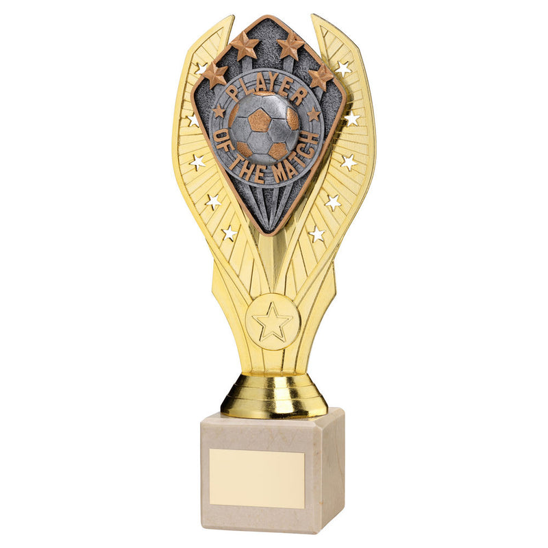 Gold Holder with Player Of The Match Disc & Cream Marble Trophy (1in Centre)
