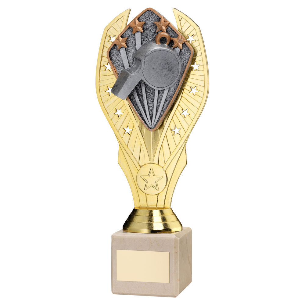 Gold Plastic Holder + Referee Disc On Cream Marble Trophy (1in Cen)