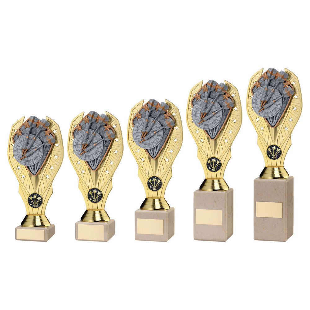 Gold Darts Disc Trophy on Cream Marble