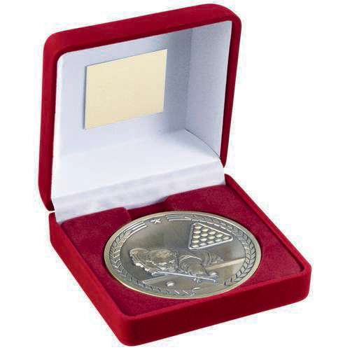 Red Velvet Box And 70mm Medallion Pool & snooker Trophy Antique Gold