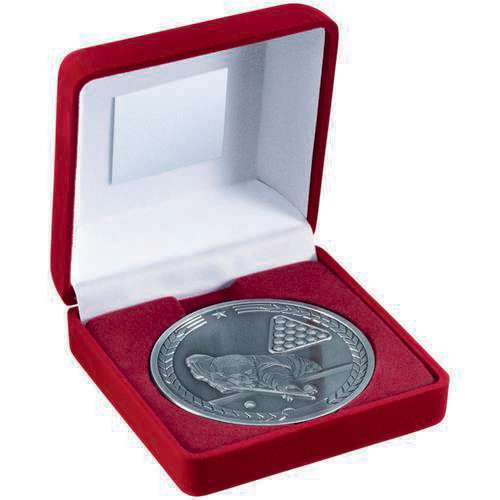 Red Velvet Box And 70mm Medallion Pool~snooker Trophy Antique Silver