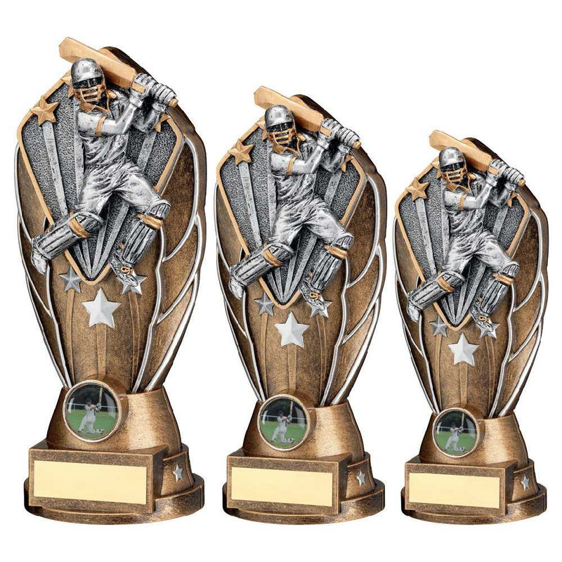 Bronze & Silver Diamond Column with Cricket Batsman Disc & Plate (1in Centre)