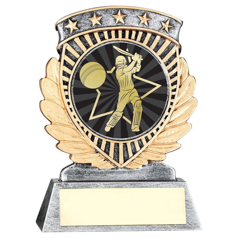Pewter & gold 5 Star Holder With Vinyl Cricket Batsman Insert & Plate