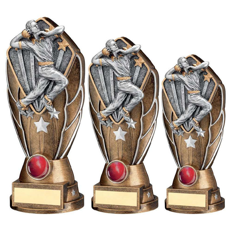 Bronze & Silver Diamond Column with Cricket Bowler Disc & Plate (1in Centre)