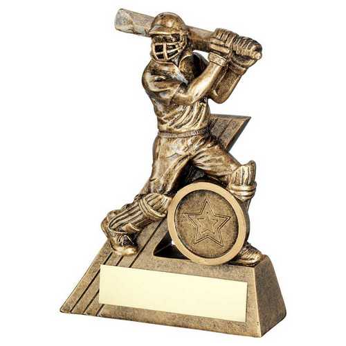 Bronze & gold Mini Male Cricket Batsman Figure With Plate (1in Centre)