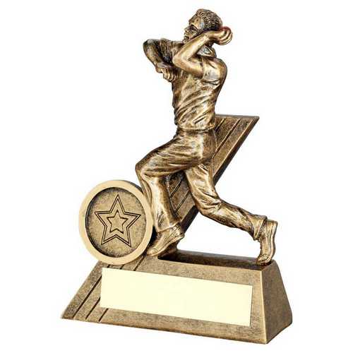 Bronze & gold Mini Male Cricket Bowler Figure With Plate (1in Centre)