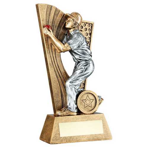 Bronze & Pewter & red Male Cricket Fielder On Backdrop With Plate (1in Centre)
