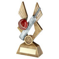 Brz~pew~red Cricket Ball And Bat On Pointed Backdrop With Plate (1in Cen)