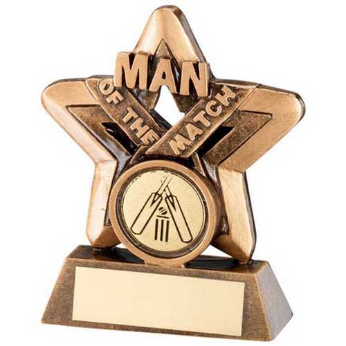 Bronze & gold Man Of The Match Mini Star With Cricket Insert And Plate