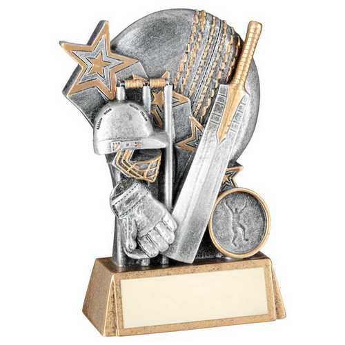Pew~gold Cricket Ball With Bat~stumps On Brz Base With Plate (1in Cen)