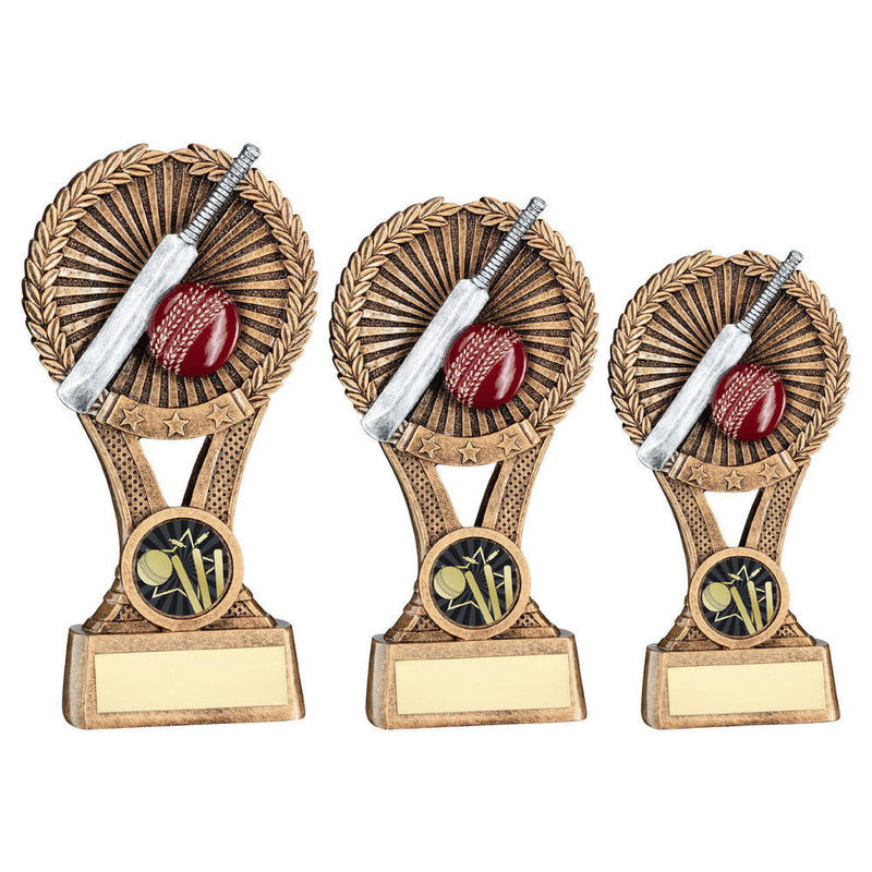 Bronze & gold & Pewter Cricket Round Wreath On V Riser With Plate (1in Centre)