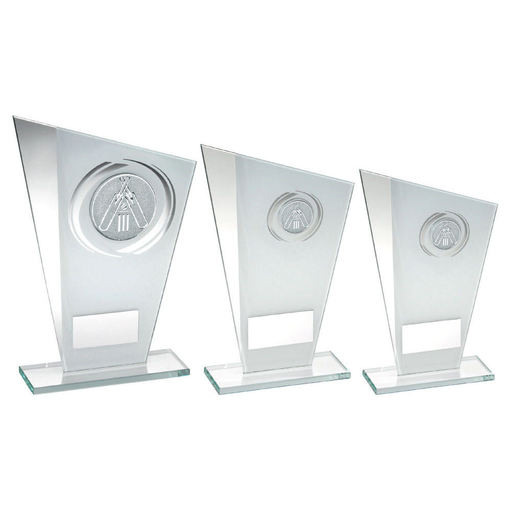 White~silver Printed Glass Plaque With Cricket Insert And Plate