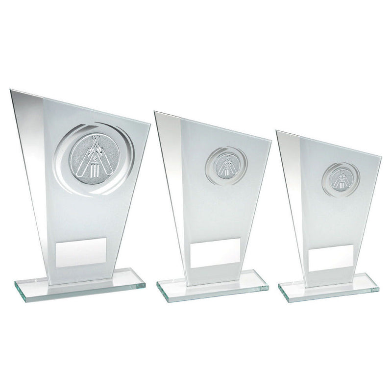 White & silver Printed Glass Plaque With Cricket Insert And Plate