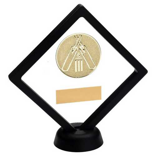 Black & clear Plastic Box With Cricket Insert Trophy Gold