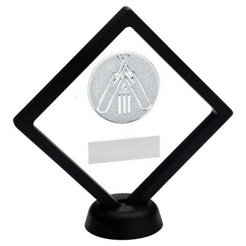 Black~clear Plastic Box With Cricket Insert Trophy Silver