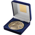 Blue Velvet Box And 70mm Medallion Cricket Trophy Antique Gold