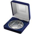 Blue Velvet Box And 70mm Medallion Cricket Trophy Antique Silver