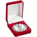 Red Velvet Box And 50mm Medal Cricket Trophy Silver