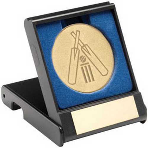 Black Plastic Box With Cricket Insert Trophy Gold