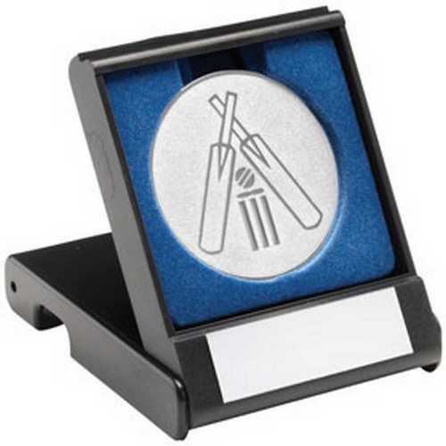 Black Plastic Box With Cricket Insert Trophy Silver