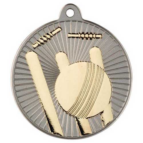 Cricket Two Colour Medal Matt Silver & gold