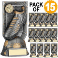 Pack Of 15 Grey~gold Filled Plastic Football Trophy + Plates (1in Cen)