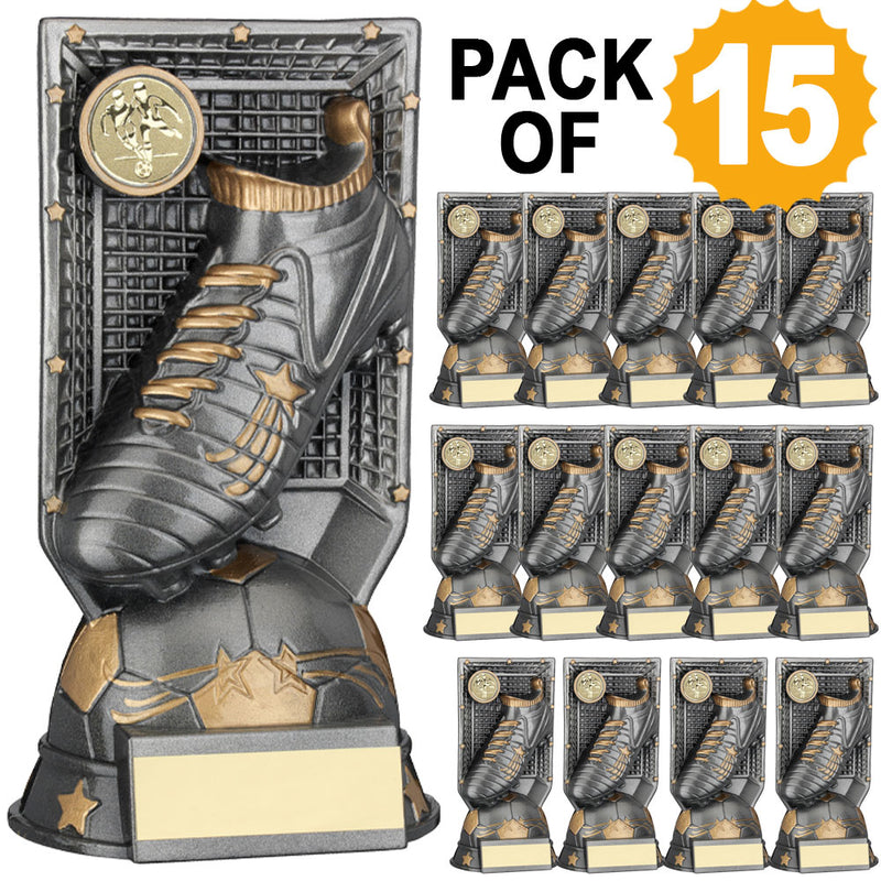 Pack Of 15 Grey & gold Filled Plastic Football Trophy with Plates (1in Centre)