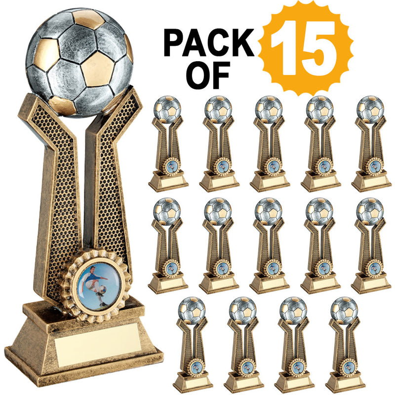 Pack Of 15 Bronze & Pewter & gold Tall Football Trophy With Plates (1in Centre)