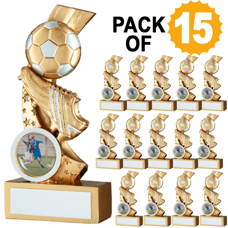 Pack Of 15 Gold & Silver Footballmulti Star Trophy With Plates (1in Centre)